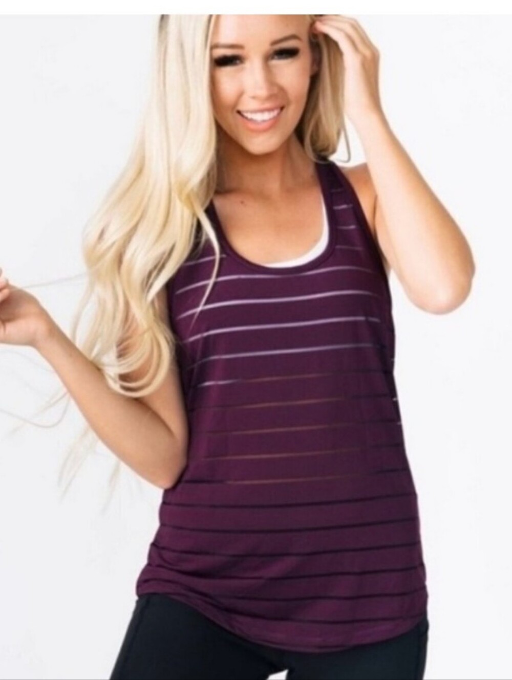 ZYIA Havana Tank Top Wine Plum Sheer Stripe Racerback Tank Size Large